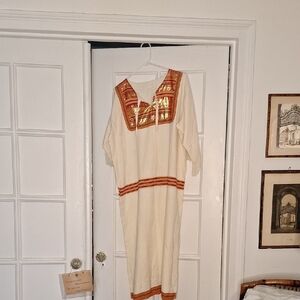 Elegant Orange and Gold Embroidered Dress Traditional Tunisian From Djerba